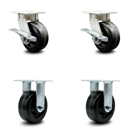 Service Caster 5 Inch Kingpinless Phenolic Wheel Caster Brakes 2 Rigid, 2PK SCC-KP30S520-PHR-SLB-2-R-2
